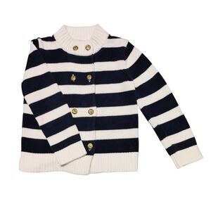 Janie and Jack Double Button Striped Cardigan Chunky Knit Navy Blue Girls Size 4